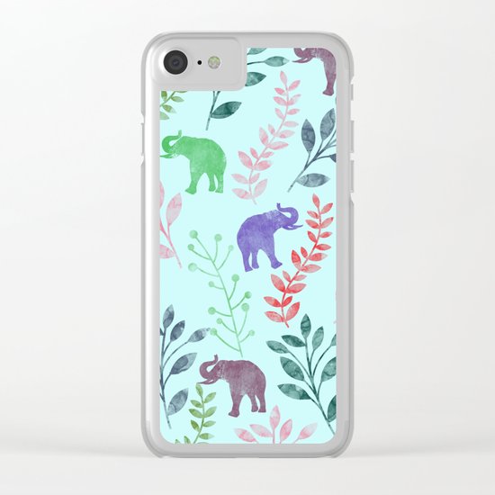 Watercolor Flowers & Elephants II Clear iPhone Case