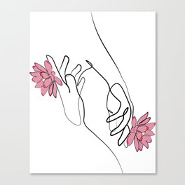 Hands and Lotus Single One Line art Illustrations Drawing Canvas Print