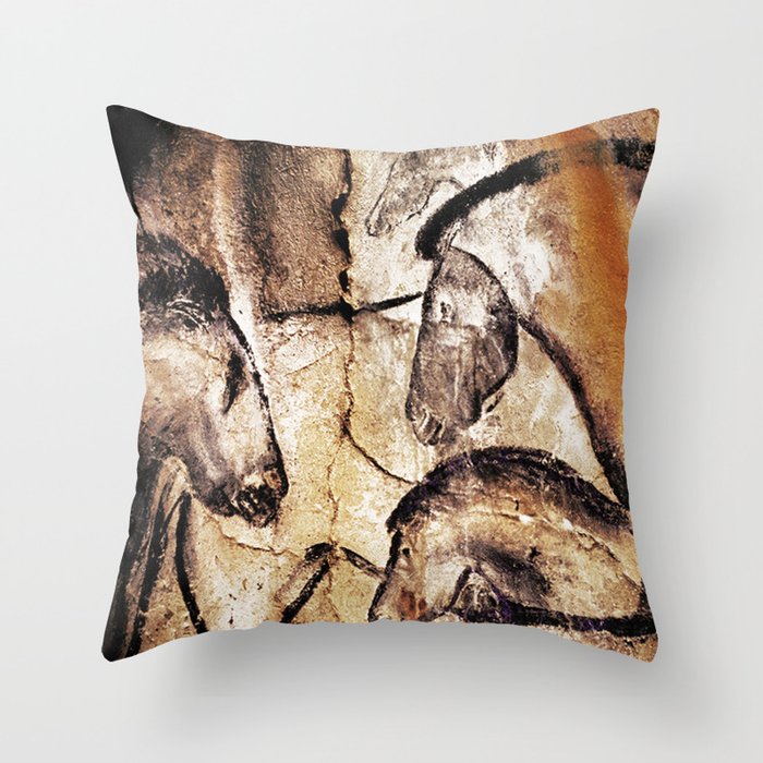 Facing Horses // Chauvet Cave Art Throw Pillow