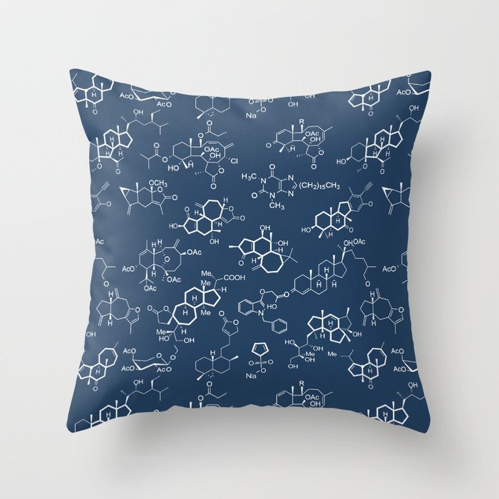 Molecules // Navy Throw Pillow