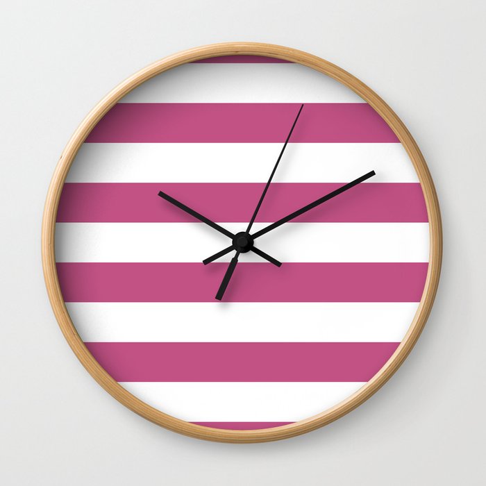 Large Bashful Pink and White Horizontal Cabana Tent Stripes Wall Clock