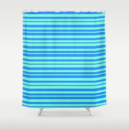 [ Thumbnail: Aquamarine and Blue Colored Pattern of Stripes Shower Curtain ]