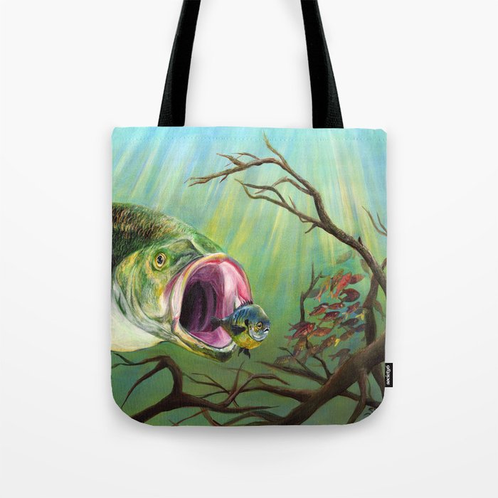 Large Mouth Bass and Clueless Blue Gill Fish Tote Bag