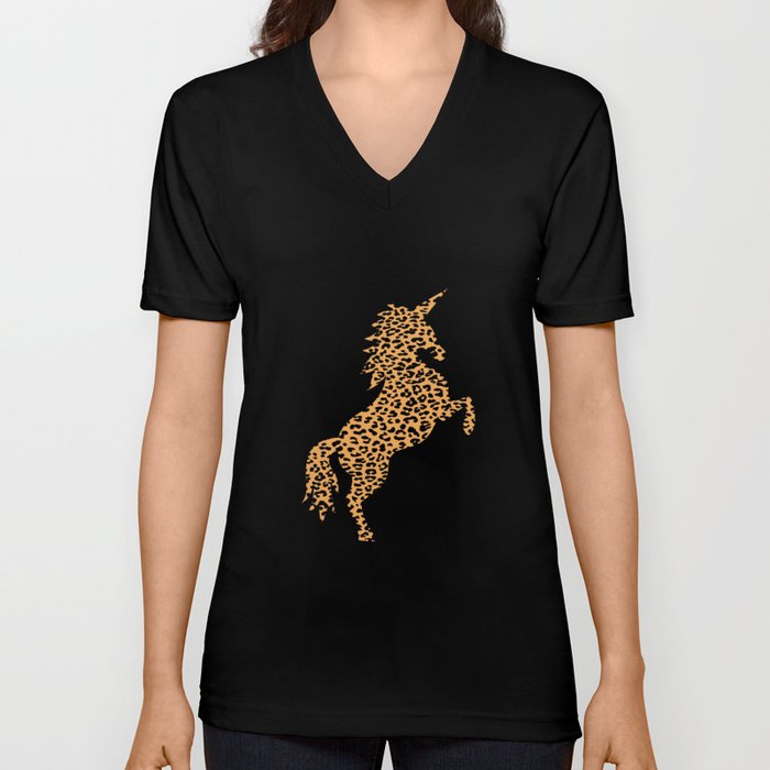 Haute Leopard Cute Unicorn With Leopard Print V Neck T Shirt