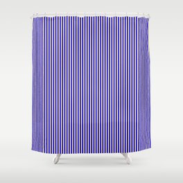 [ Thumbnail: Blue and Beige Colored Pattern of Stripes Shower Curtain ]