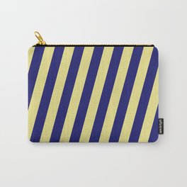 [ Thumbnail: Midnight Blue & Tan Colored Striped Pattern Carry-All Pouch ]