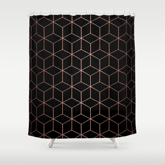 Black Geometric Shower Curtain, Black And Grey Geometric Shower Curtain