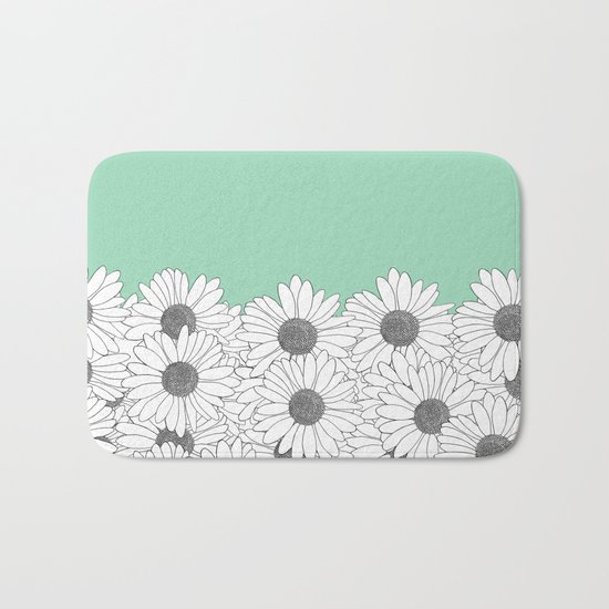 Daisy Boarder Mint Bath Mat