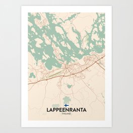 Lappeenranta, Finland - Vintage City Map Art Print
