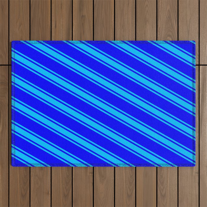 Blue & Deep Sky Blue Colored Lines/Stripes Pattern Outdoor Rug