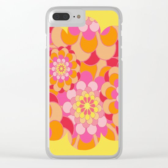 Summer Essence Bright Hippy Flowers On Yellow Clear iPhone Case