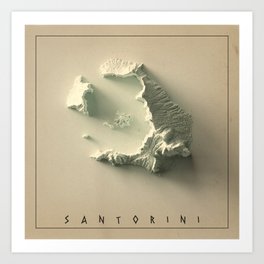 Santorini, Greece Relief Map 3D digitally-rendered Art Print