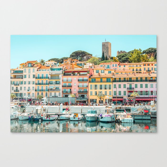 Cannes City Print, Luxurious Yachts And Boats, French Riviera, Travel Print, City Marina Port In France Poster, Colored Houses Photography, Colorful Home, Home Decor, Wall Art Print Canvas Print