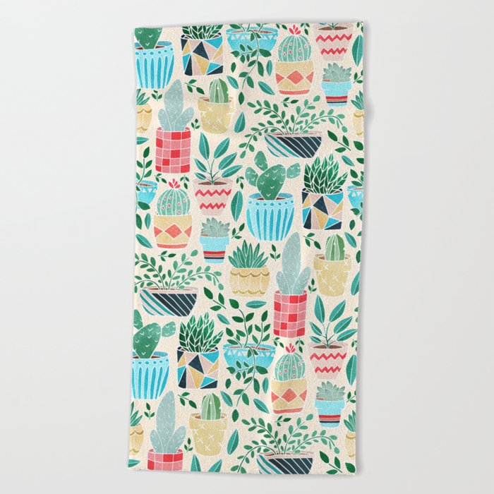 Fun Cacti in Pots Beach Towel