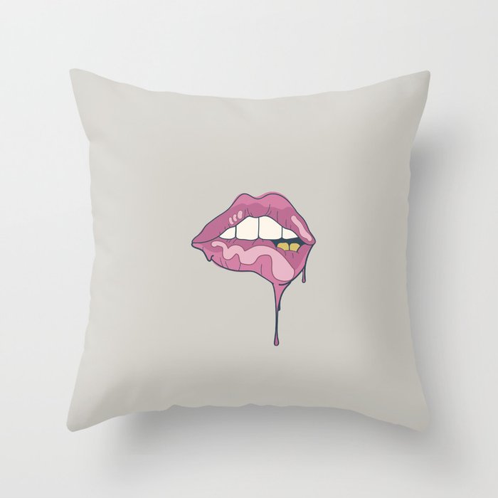 Pink Lip Drip Throw Pillow