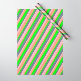 [ Thumbnail: Light Pink, Light Salmon, Lime, and Slate Gray Colored Lines/Stripes Pattern Wrapping Paper ]