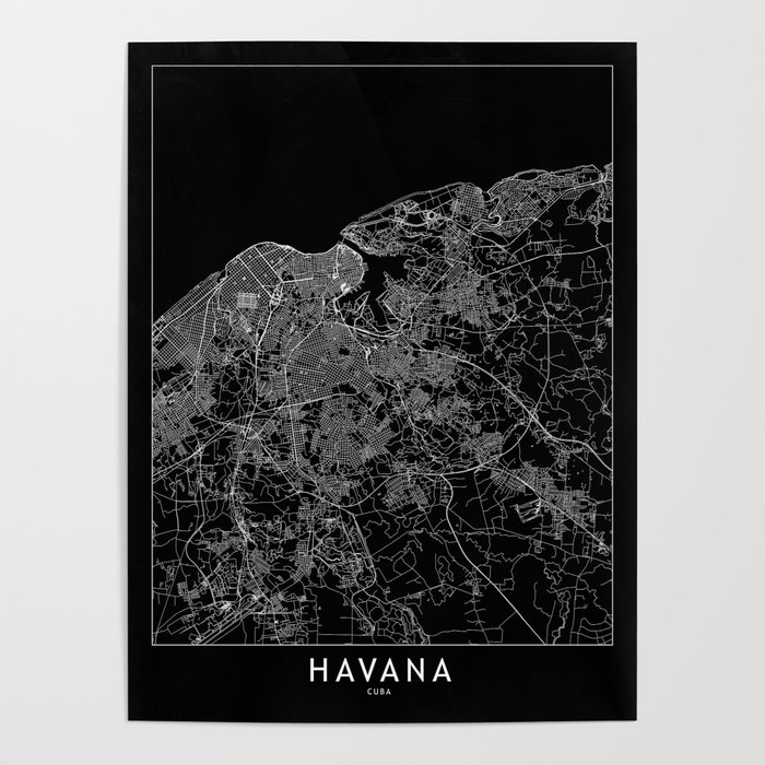 Havana Black Map Poster