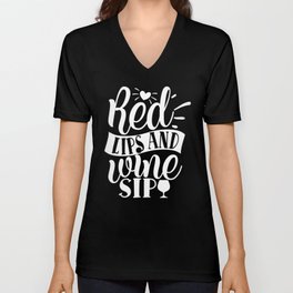 Red Lips And Wine Sip V Neck T Shirt