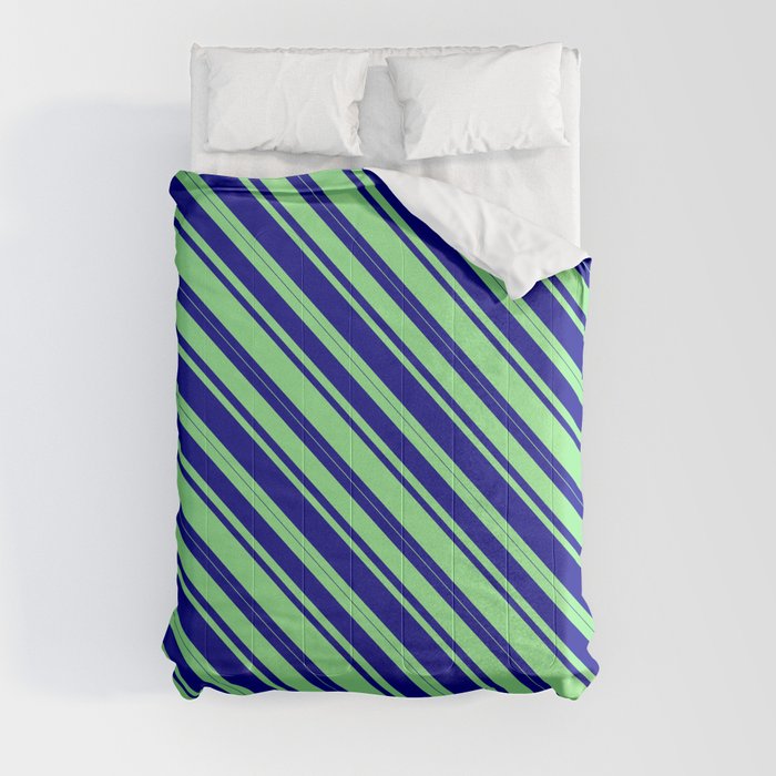 Light Green & Dark Blue Colored Lined Pattern Comforter