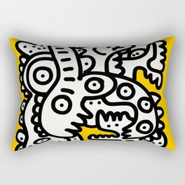 Black and White Cool Monsters Graffiti on Yellow Background Rectangular Pillow