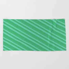 [ Thumbnail: Aquamarine and Sea Green Colored Lined/Striped Pattern Beach Towel ]