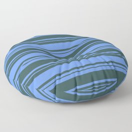 [ Thumbnail: Cornflower Blue and Dark Slate Gray Colored Stripes/Lines Pattern Floor Pillow ]