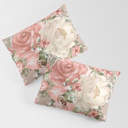 Peach Blush Vintage Watercolor Floral Pattern Pillow Sham