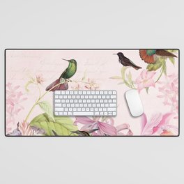 Vintage & Shabby Chic - Blush Tropical Hummingbird Flower Garden Desk Mat