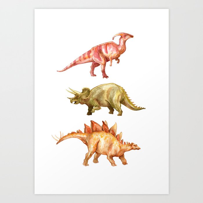 Watercolour Dinosaurs Art Print