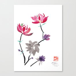 Red lotus flower and purple flowers Canvas Print