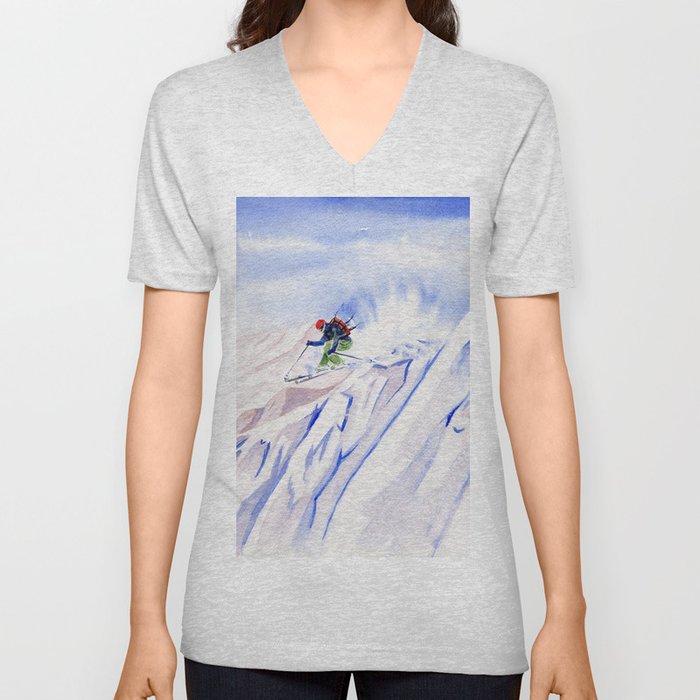 Powder Skiing V Neck T Shirt