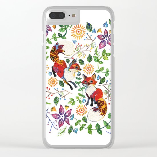 Fox Pattern Clear iPhone Case