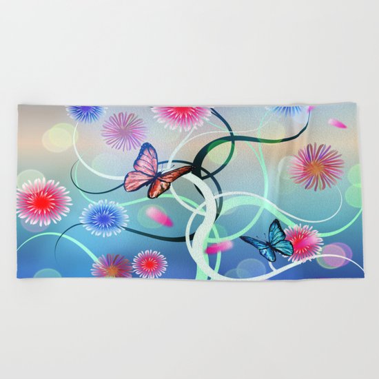 Dahlias and Vines Beach Towel