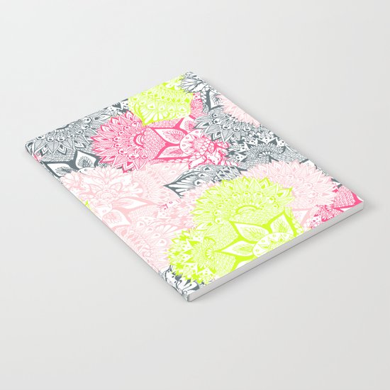 Bright neon yellow henna floral paisley pattern Notebook