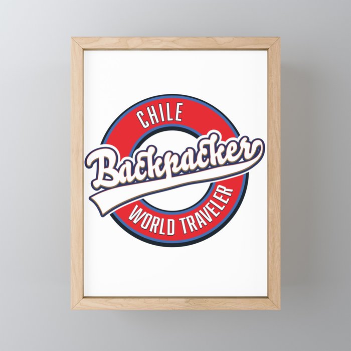 Chile backpacker world traveler logo. Framed Mini Art Print