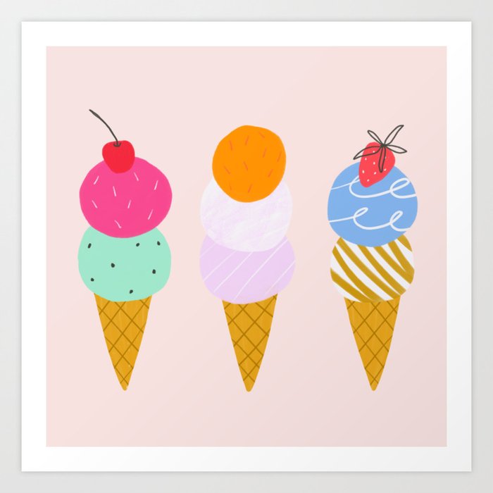 Ice Cream Cones Art Print by Leanna Elle | Society6