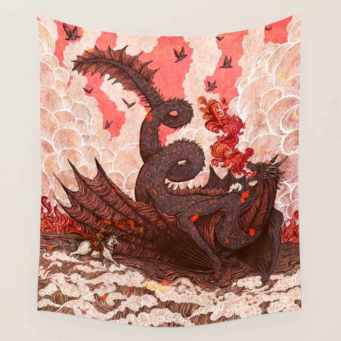 Medieval Fantasy Art Dragon Wall Tapestry Flying Dragon Wall