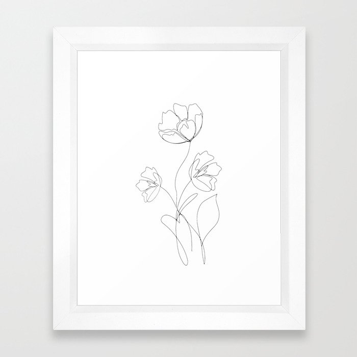 Poppies Minimal Line Art Framed Art Print