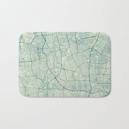 Jakarta Map Blue Vintage Bath Mat