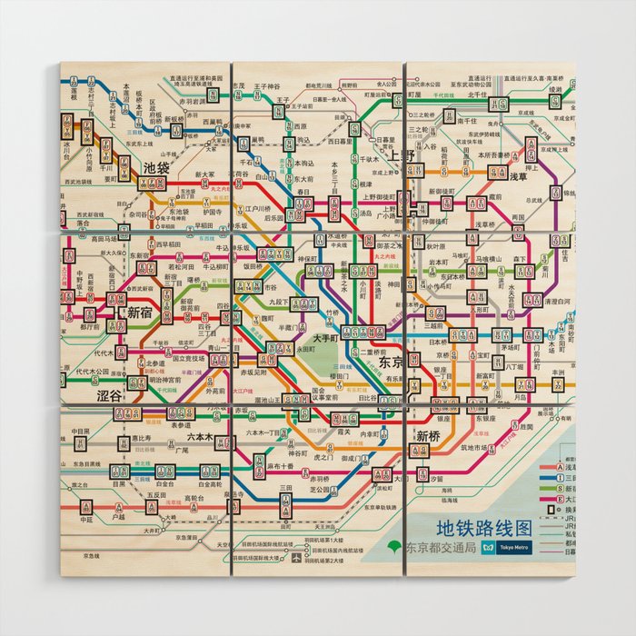 Tokyo Subway Map Wood Wall Art