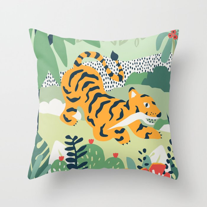 tiger in the jungle Throw Pillow
