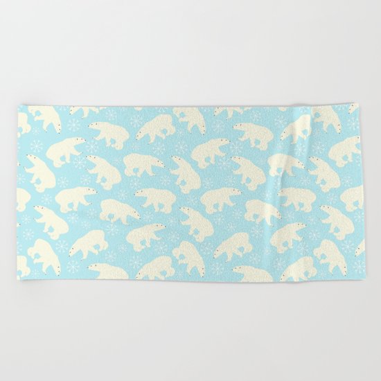 Polar bear pattern on ice aqua backround Beach Towel