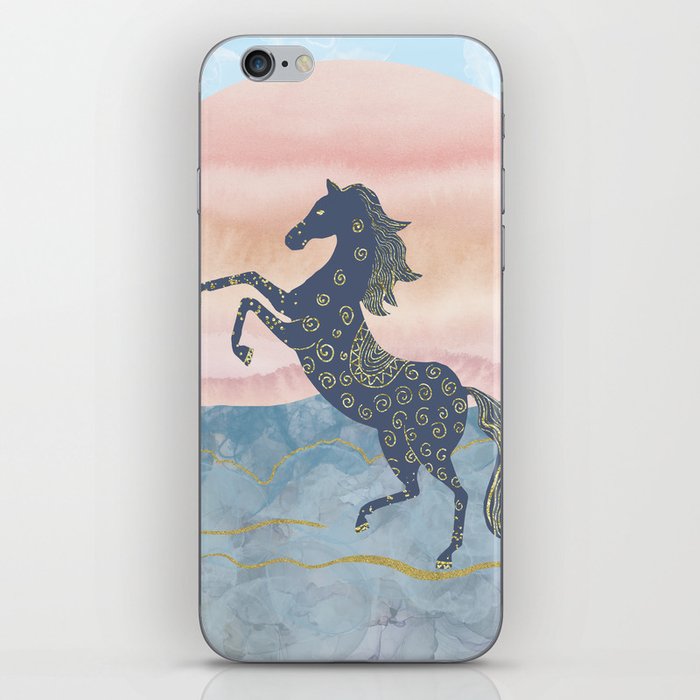 Rearing Horse in the Morning Sunrise - Ornamental Gold Theme iPhone Skin