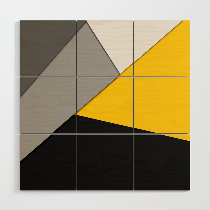 Simple Modern Gray Yellow and Black Geometric Wood Wall Art