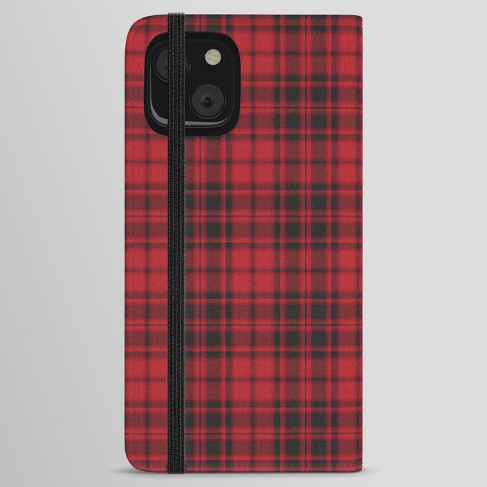 Red Plaid Tartan Textured Pattern iPhone Wallet Case