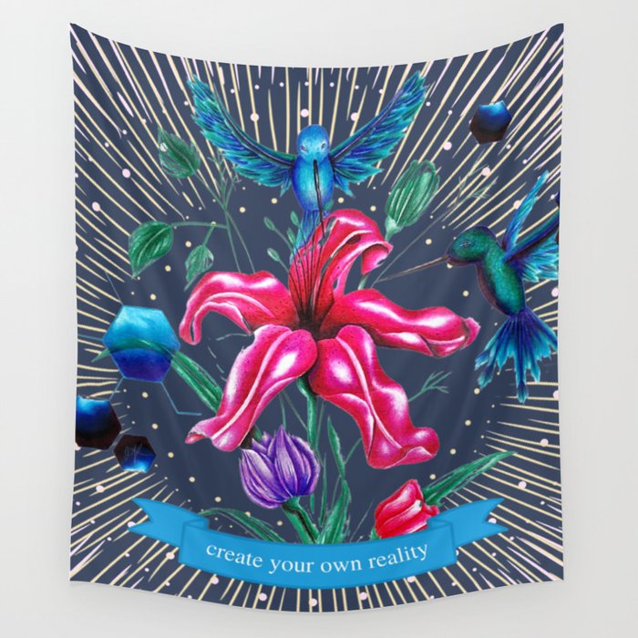 Create Your Own Reality Vibrant Hummingbirds and Lily Flowers