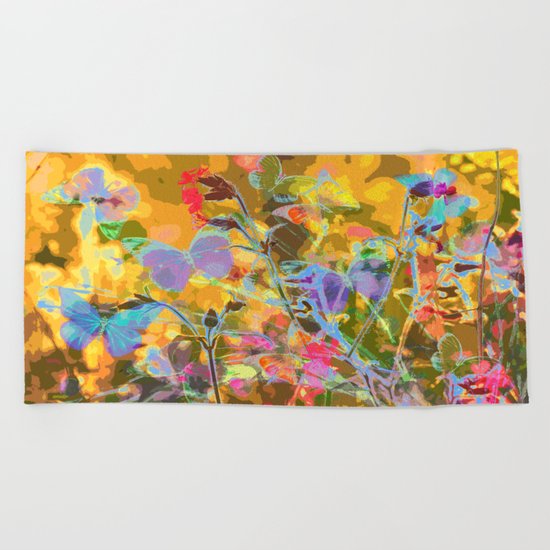 Butterflies flying in meadow - lovely colors and details - summer mood Beach Towel
