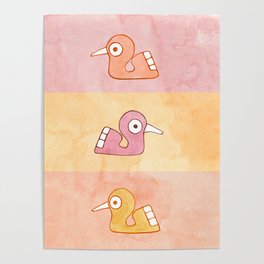 Pink birds swimming. Pre-Hispanic Peruvian inspired. Poster