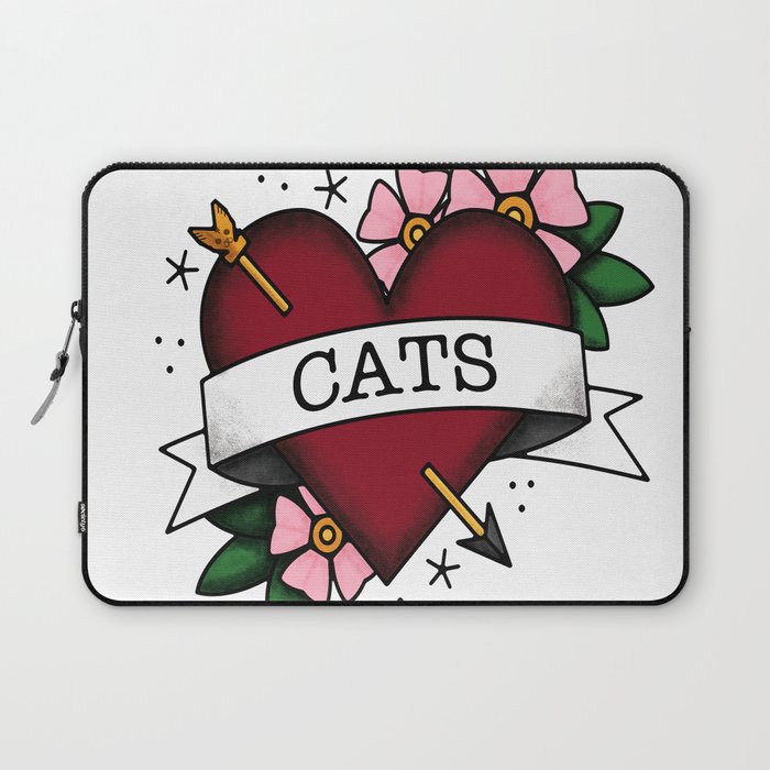 I Love Cats And Tattoos Sailor Jerry Style Tattoo Heart Laptop Sleeve By Katlandreth Society6