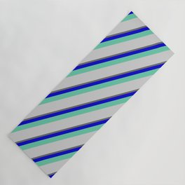 [ Thumbnail: Dim Grey, Blue, Aquamarine & Light Grey Colored Lined/Striped Pattern Yoga Mat ]